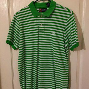 Green and White Striped Men's Polo Shirt